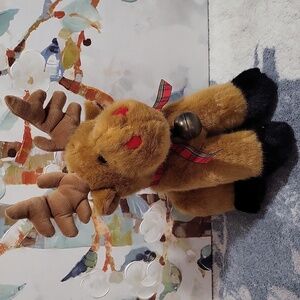 Vintage PJ Toys Plush Reindeer Moose with Bell Suffed Animal